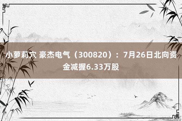 小萝莉穴 豪杰电气（300820）：7月26日北向资金减握6.33万股