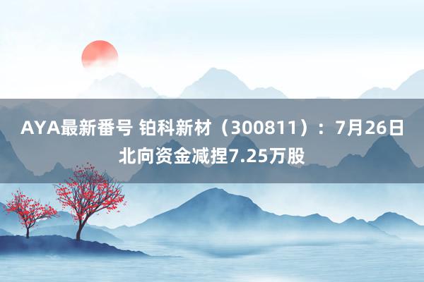 AYA最新番号 铂科新材（300811）：7月26日北向资金减捏7.25万股