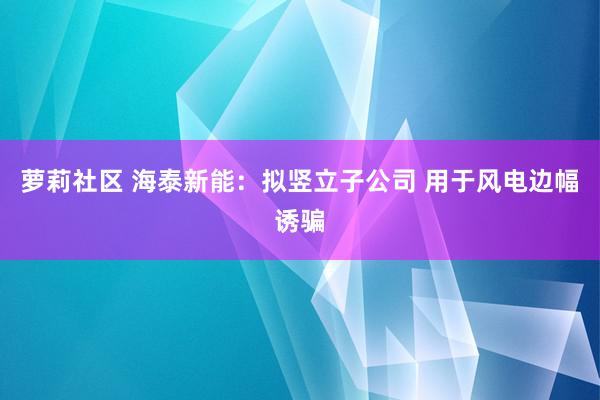 萝莉社区 海泰新能：拟竖立子公司 用于风电边幅诱骗